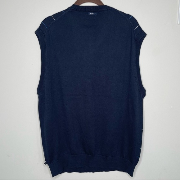 NAUTICA Men’s ribbed V-neck Grandpa Checkered sweater Vest L 100% Pima Cotton - Picture 4 of 11